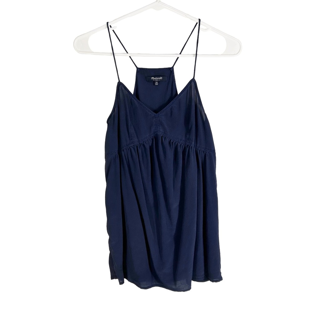 Madewell Navy Blue 100%‎ Silk Spaghetti Strap Empire Waist Cami Top XS 04969